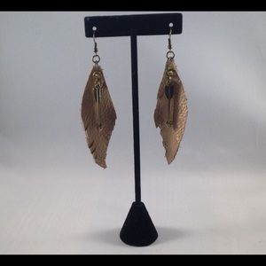 Handmade leather feather earrings